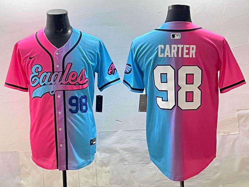 Men 2025 Philadelphia Eagles 98 Carter Blue pink Nike Limited NFL Jersey style 03